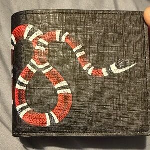 Gucci Black Wallet with Red and White Snake Design